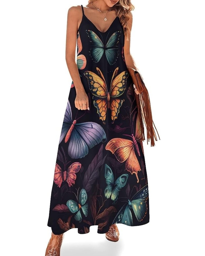 Women's Colorful Butterfly Printed Strap Maxi Dress Floral Printed Bohemian Beach Dress Black2 $18.28 Others