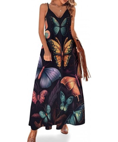 Women's Colorful Butterfly Printed Strap Maxi Dress Floral Printed Bohemian Beach Dress Black2 $18.28 Others