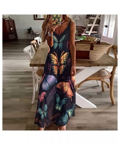 Women's Colorful Butterfly Printed Strap Maxi Dress Floral Printed Bohemian Beach Dress Black2 $18.28 Others