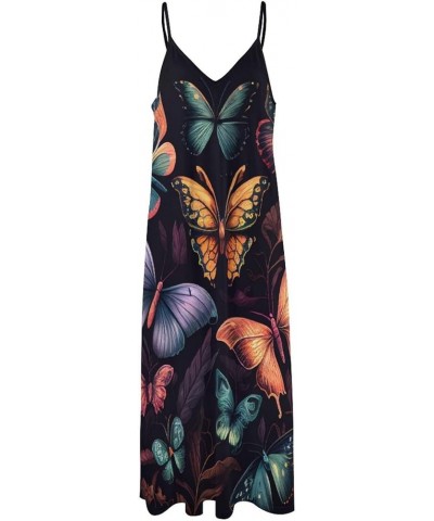 Women's Colorful Butterfly Printed Strap Maxi Dress Floral Printed Bohemian Beach Dress Black2 $18.28 Others