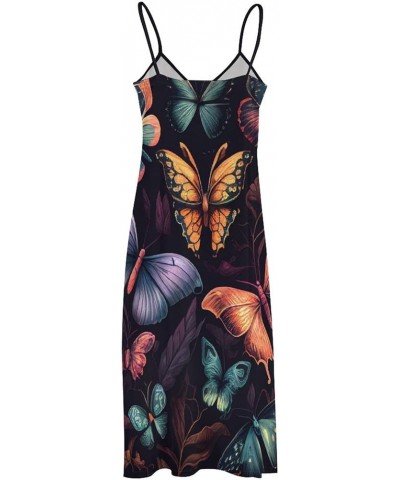 Women's Colorful Butterfly Printed Strap Maxi Dress Floral Printed Bohemian Beach Dress Black2 $18.28 Others