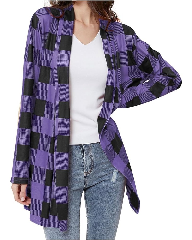 Women's Fleece Plaid Jacket Coats Trendy Open Front Long Sleeve Shacket Jackets Casual Fuzzy Cardigan Sherpa Outwear Plaid Sh...