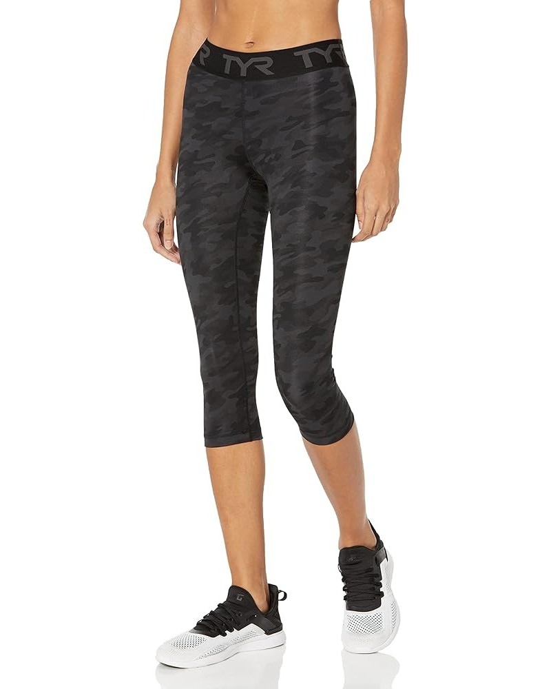 Women's Mid-Rise Cropped Athletic Performance Workout Leggings Black Camo $18.23 Activewear