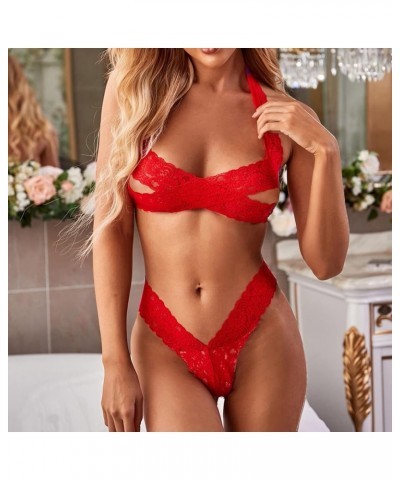 Lingerie for Women Women's Sexy Lingerie Sets Lace Bra And Panty Teddy Babydoll Naughty Teddy Babydoll Sleepwear Red $3.05 Li...