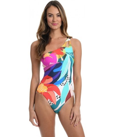 Women's Shoulder Cut Out One Piece Swimsuit Multi//Electric Shore $34.12 Swimsuits