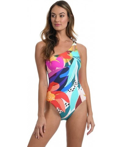 Women's Shoulder Cut Out One Piece Swimsuit Multi//Electric Shore $34.12 Swimsuits