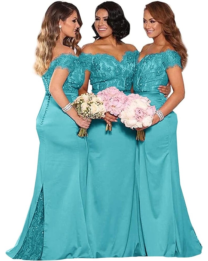 Women's Lace Bridesmaid Dresses Long 2024 Formal Mermaid Maid of Honor Gowns Turquoise $44.52 Dresses