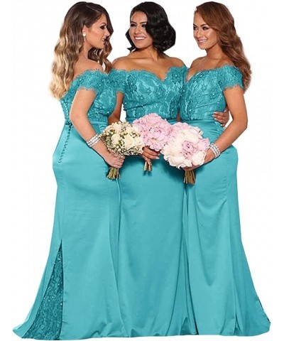 Women's Lace Bridesmaid Dresses Long 2024 Formal Mermaid Maid of Honor Gowns Turquoise $44.52 Dresses