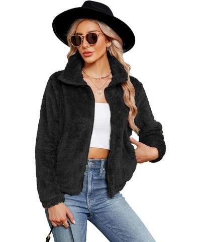 Women's Winter Fleece Jackets Sherpa Teedy Zip-up Jackets Coat Faux Fur Long Sleeve Shaggy Jacket with Pockets Black-02 $10.0...