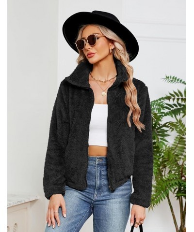 Women's Winter Fleece Jackets Sherpa Teedy Zip-up Jackets Coat Faux Fur Long Sleeve Shaggy Jacket with Pockets Black-02 $10.0...