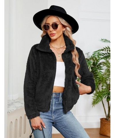 Women's Winter Fleece Jackets Sherpa Teedy Zip-up Jackets Coat Faux Fur Long Sleeve Shaggy Jacket with Pockets Black-02 $10.0...