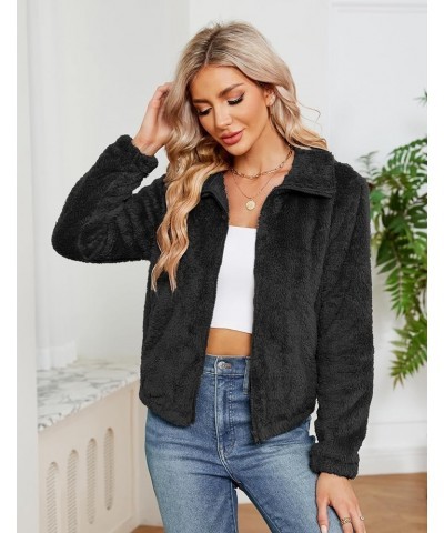 Women's Winter Fleece Jackets Sherpa Teedy Zip-up Jackets Coat Faux Fur Long Sleeve Shaggy Jacket with Pockets Black-02 $10.0...