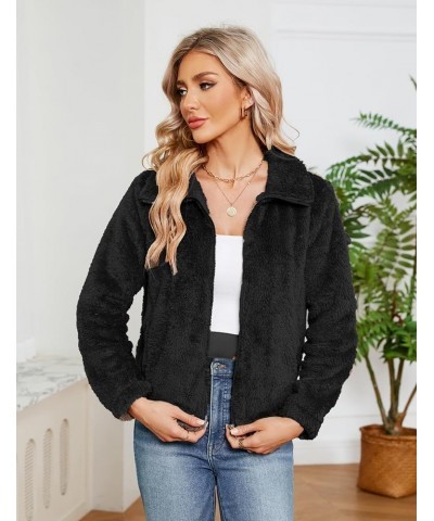 Women's Winter Fleece Jackets Sherpa Teedy Zip-up Jackets Coat Faux Fur Long Sleeve Shaggy Jacket with Pockets Black-02 $10.0...