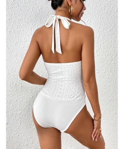 Women's Sleeveless Scoop Neck High Cut Skinny Mesh Tank Top Bodysuit Eyelet White $17.39 Bodysuits