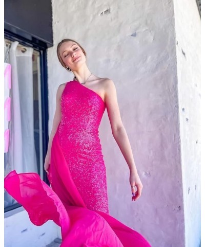 One Shoulder Sequin Prom Dresses with Cape Mermaid Evening Gowns Slit Backless Formal Dress Orange $40.80 Dresses