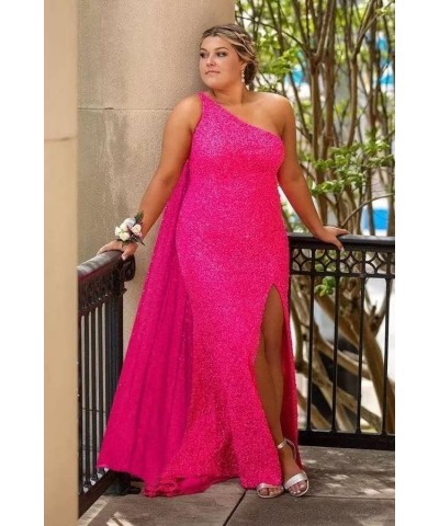 One Shoulder Sequin Prom Dresses with Cape Mermaid Evening Gowns Slit Backless Formal Dress Orange $40.80 Dresses