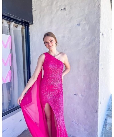 One Shoulder Sequin Prom Dresses with Cape Mermaid Evening Gowns Slit Backless Formal Dress Orange $40.80 Dresses