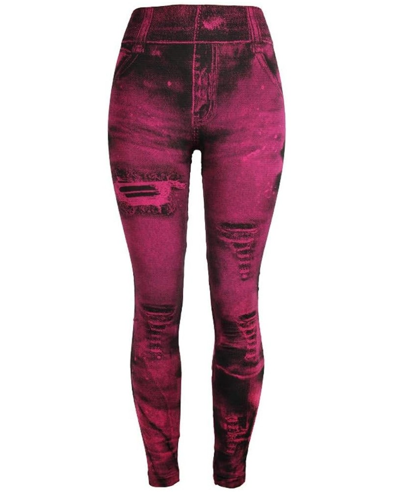 Womens Sexy Jeggings Seamless Yoga Pants High Waist Denim Print Leggings Distressed Jean Look Tights with Pocket Hot Pink $6....