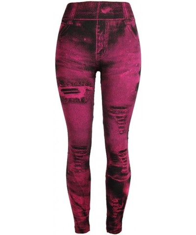 Womens Sexy Jeggings Seamless Yoga Pants High Waist Denim Print Leggings Distressed Jean Look Tights with Pocket Hot Pink $6....