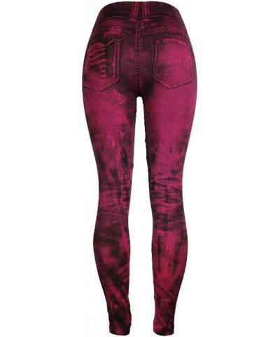 Womens Sexy Jeggings Seamless Yoga Pants High Waist Denim Print Leggings Distressed Jean Look Tights with Pocket Hot Pink $6....