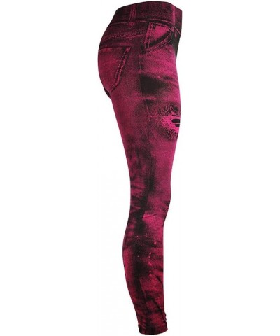 Womens Sexy Jeggings Seamless Yoga Pants High Waist Denim Print Leggings Distressed Jean Look Tights with Pocket Hot Pink $6....