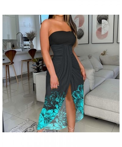 Plus Size Tube Top Maxi Dress for Women Beach Vacation Sexy Ruched Bodycon Dress High Slit Sundress Trendy Summer Dress 2023 ...