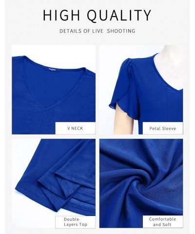 Womens Tops Short Sleeve Shirts Casual V Neck Blouse Double Layers Mesh Tunics Tops Klein Blue $21.65 Blouses