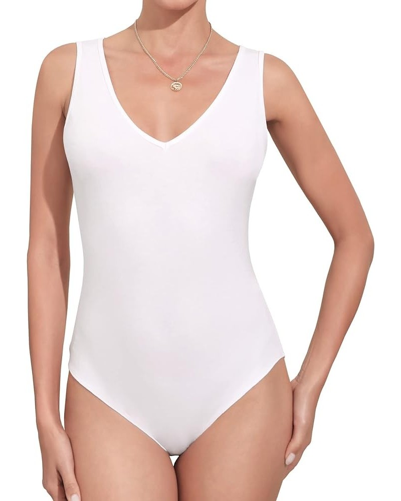 Bodysuit for Women V Neck Sleeveless Soft Comfortable Basic Tank Tops White $8.24 Bodysuits