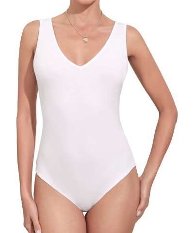 Bodysuit for Women V Neck Sleeveless Soft Comfortable Basic Tank Tops White $8.24 Bodysuits