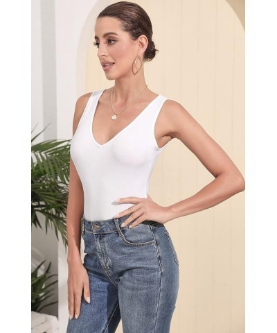 Bodysuit for Women V Neck Sleeveless Soft Comfortable Basic Tank Tops White $8.24 Bodysuits