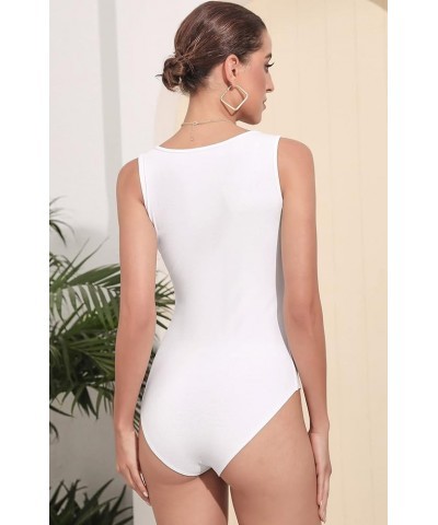 Bodysuit for Women V Neck Sleeveless Soft Comfortable Basic Tank Tops White $8.24 Bodysuits