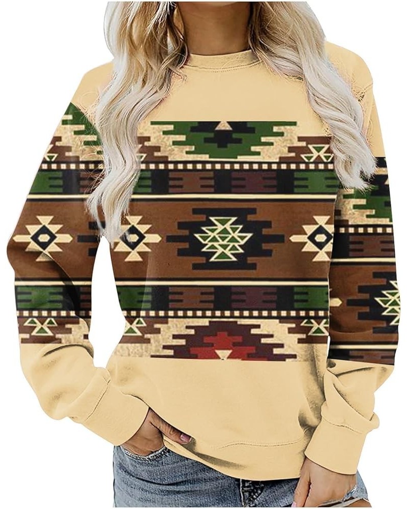 Womens Long Sleeve 2023 Fall Fashion Sweatshirt Western Aztec Geometric Pullover Ethnic Graphic Loose Casual Hoodies 09 Yello...