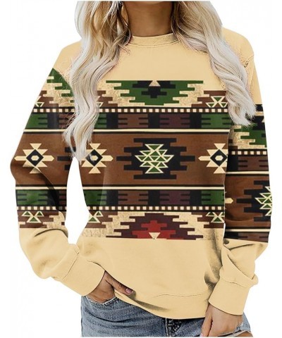 Womens Long Sleeve 2023 Fall Fashion Sweatshirt Western Aztec Geometric Pullover Ethnic Graphic Loose Casual Hoodies 09 Yello...