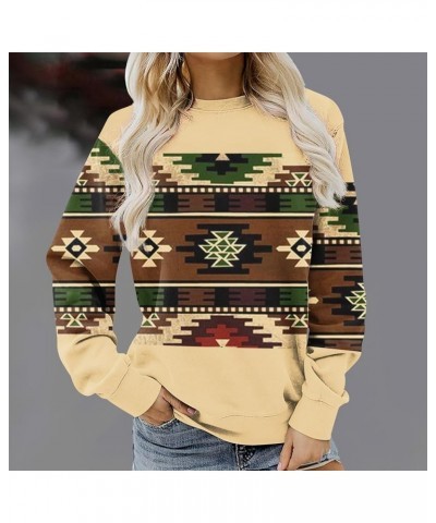 Womens Long Sleeve 2023 Fall Fashion Sweatshirt Western Aztec Geometric Pullover Ethnic Graphic Loose Casual Hoodies 09 Yello...