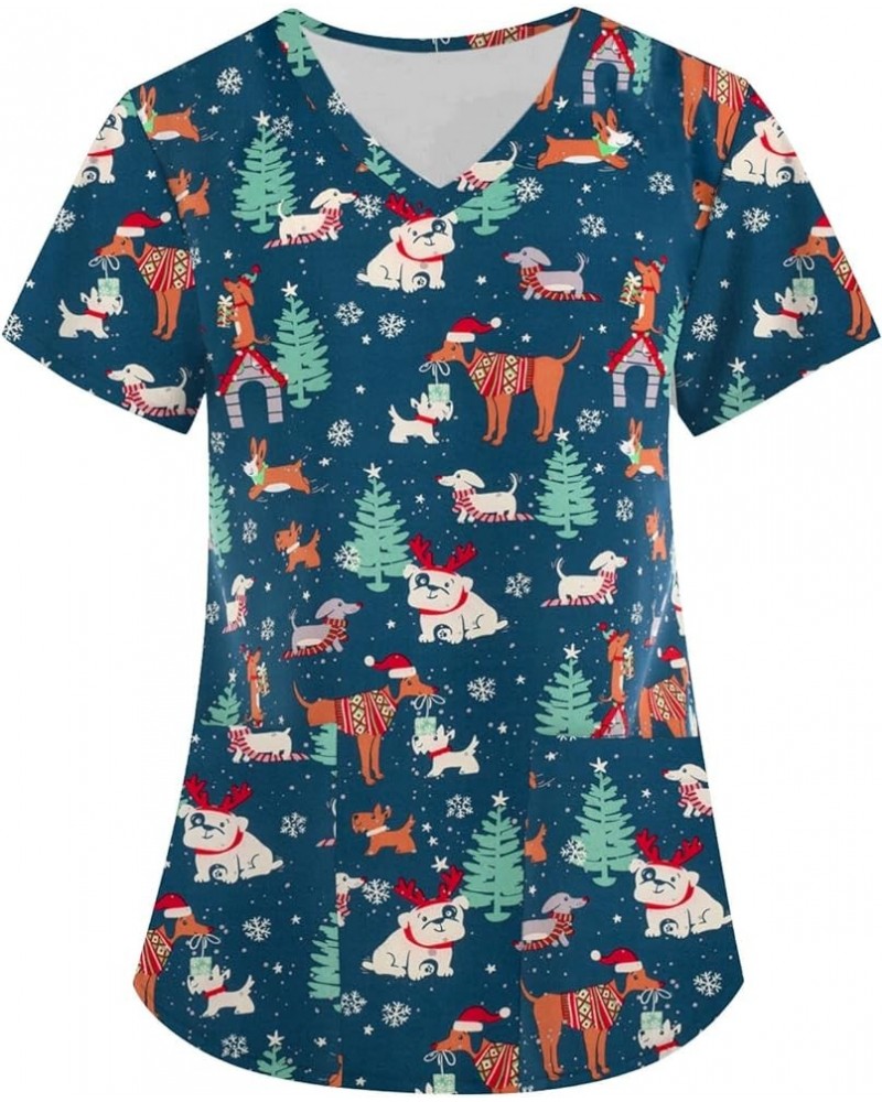 Women's Christmas Scrub Tops Cute Snowman Print Short Sleeve V Neck Shirts Anti Wrinkle Nursing Uniform Holiday Tops C-blue $...