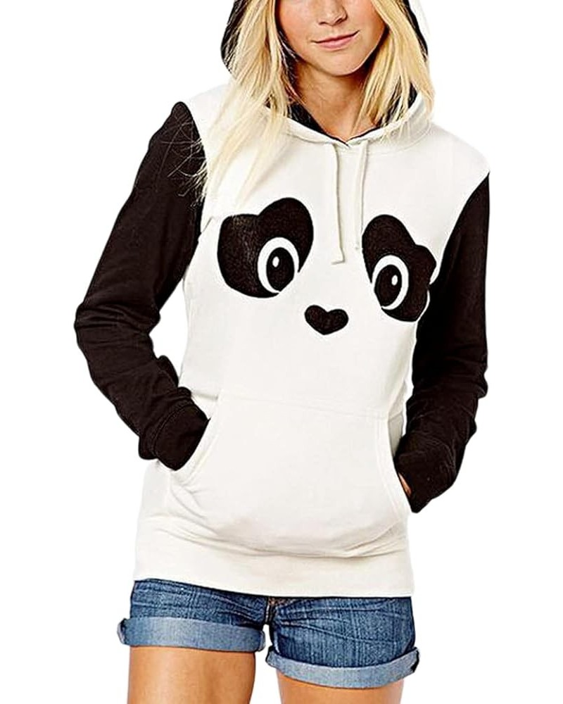 Women Kawaii Panda Hoodie Anime Cute Aesthetic Graphic Hooded Sweatshirt Halloween Long Sleeve Top Pullover Cartoon White & B...