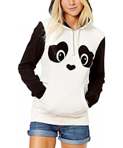 Women Kawaii Panda Hoodie Anime Cute Aesthetic Graphic Hooded Sweatshirt Halloween Long Sleeve Top Pullover Cartoon White & B...