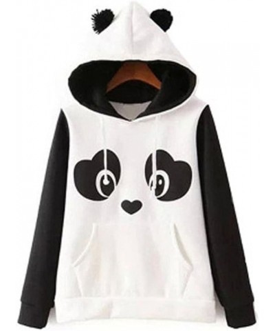 Women Kawaii Panda Hoodie Anime Cute Aesthetic Graphic Hooded Sweatshirt Halloween Long Sleeve Top Pullover Cartoon White & B...