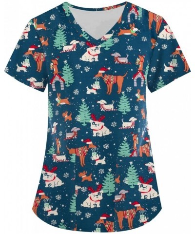 Women's Christmas Scrub Tops Cute Snowman Print Short Sleeve V Neck Shirts Anti Wrinkle Nursing Uniform Holiday Tops C-blue $...