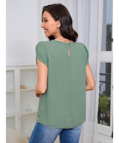 Women's Keyhole Chiffon Short Sleeve Blouse Tops Light Green $19.71 Blouses