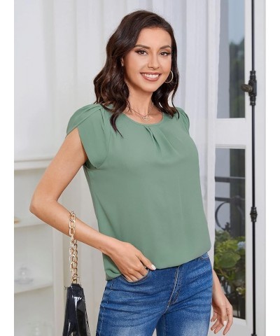 Women's Keyhole Chiffon Short Sleeve Blouse Tops Light Green $19.71 Blouses