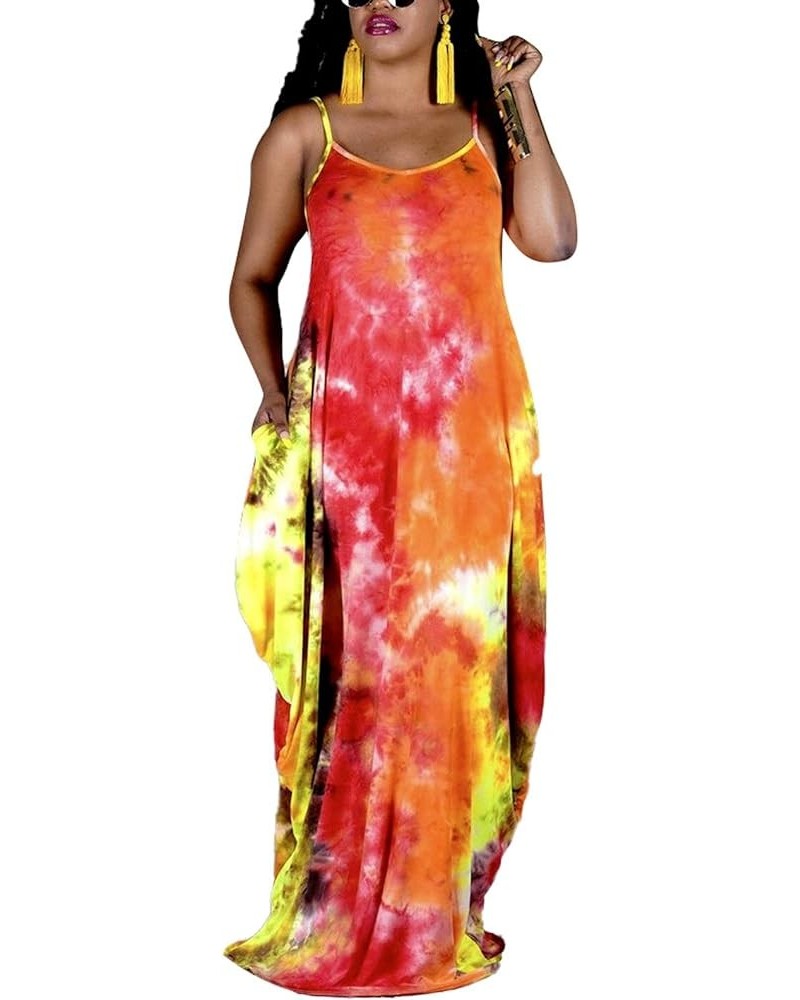 Women's Maxi Sunflower Dresses Sleeveless Long Tie Dye Dress Casual Sundresses with Pockets 9960orange $15.58 Dresses