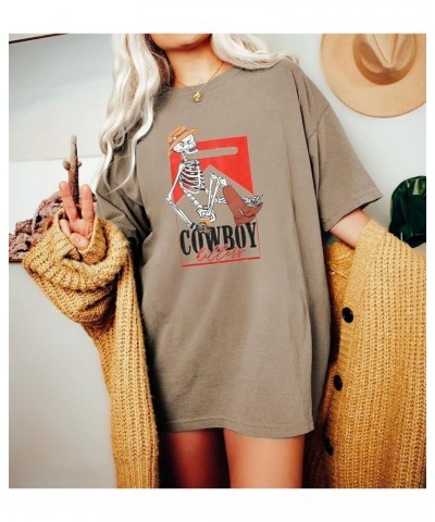 Women Western Country Tshirt Vintage Cowboy Killer Skeleton Graphic Shirts Casual Short Sleeve Oversized Tee Tops Khaki $16.1...