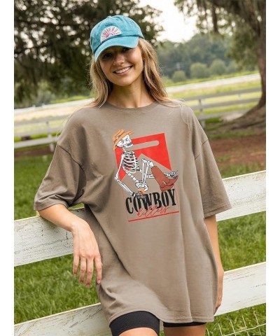 Women Western Country Tshirt Vintage Cowboy Killer Skeleton Graphic Shirts Casual Short Sleeve Oversized Tee Tops Khaki $16.1...