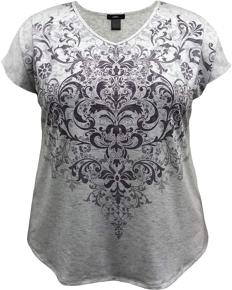 Women and Plus Size Crew Neck Dolman Short Sleeve Print Top (Small-5X) V Lt Grey/Purple Paisley $8.31 Shirts