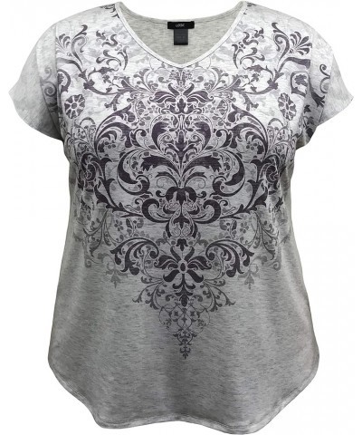 Women and Plus Size Crew Neck Dolman Short Sleeve Print Top (Small-5X) V Lt Grey/Purple Paisley $8.31 Shirts