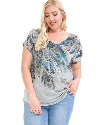 Women and Plus Size Crew Neck Dolman Short Sleeve Print Top (Small-5X) V Lt Grey/Purple Paisley $8.31 Shirts