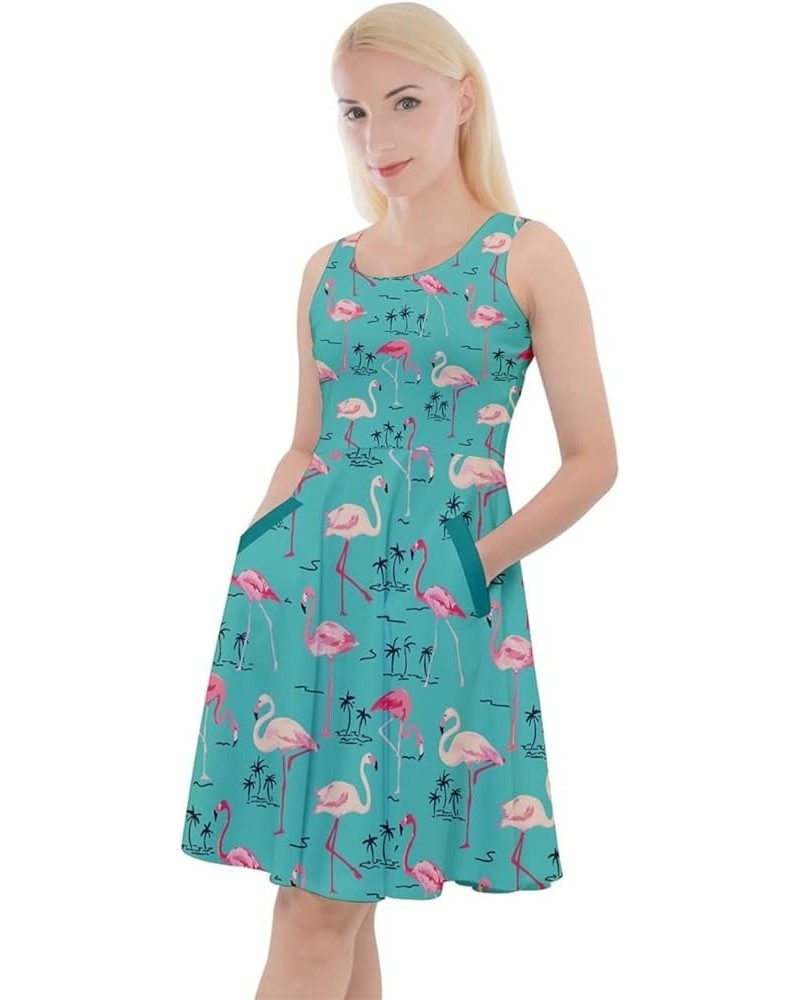 Womens Pineapple Summer Hawaii Fruits Print Casual Knee Length Skater Dress with Pockets, XS-5XL Aqua $13.20 Dresses