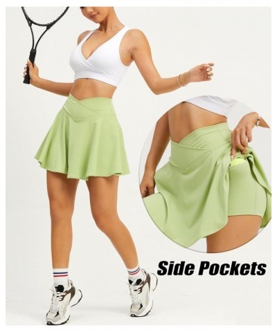 Women Pleated Tennis Skirt with Pockets Shorts Crossover High Waisted Athletic Golf Skorts Workout Sports Skirts 1-3 Light Gr...