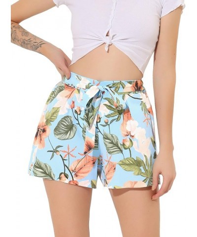 Women's Printed Elastic Tie High Waist Culottes Beach Summer Shorts Blue-floral $12.18 Shorts